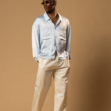 Troy Long Sleeve Satin Shirt (Baby blue)