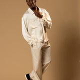 Troy Long Sleeve Satin Shirt (Cream)