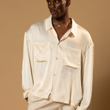 Troy Long Sleeve Satin Shirt (Cream)