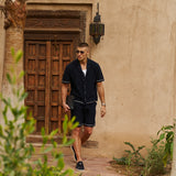 Bottega Tile Cotton Shirt (Navy/White)