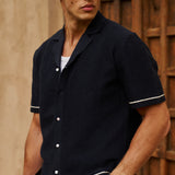 Bottega Tile Cotton Shirt (Navy/White)