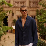 Flow Satin Shirt (Navy)