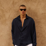 Flow Satin Shirt (Navy)