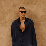 Flow Satin Shirt (Navy)