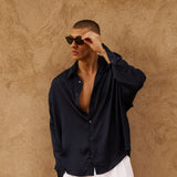 Flow Satin Shirt (Navy)