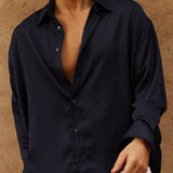 Flow Satin Shirt (Navy)