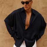 Flow Satin Shirt (Navy)