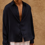 Flow Satin Shirt (Navy)