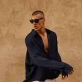 Flow Satin Shirt (Navy)