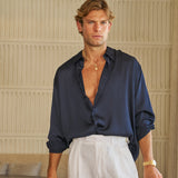 Flow Satin Shirt (Navy)