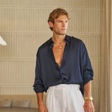 Flow Satin Shirt (Navy)